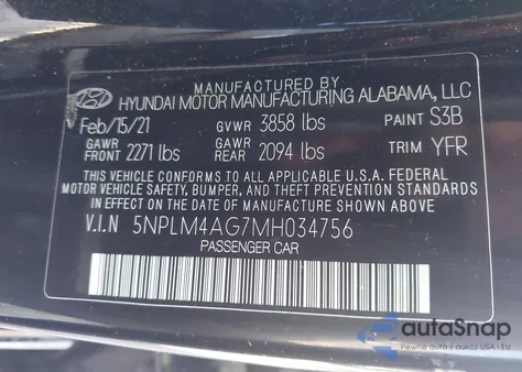 2021 Hyundai Elantra Sel from USA, damaged, VIN 5NPLM4AG7MH034756